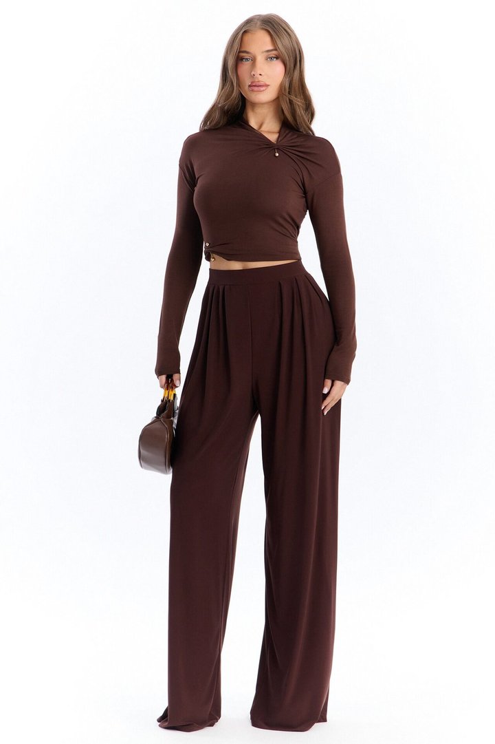 Dottie Slinky Relaxed Wide Leg Pant 32″ - Brown