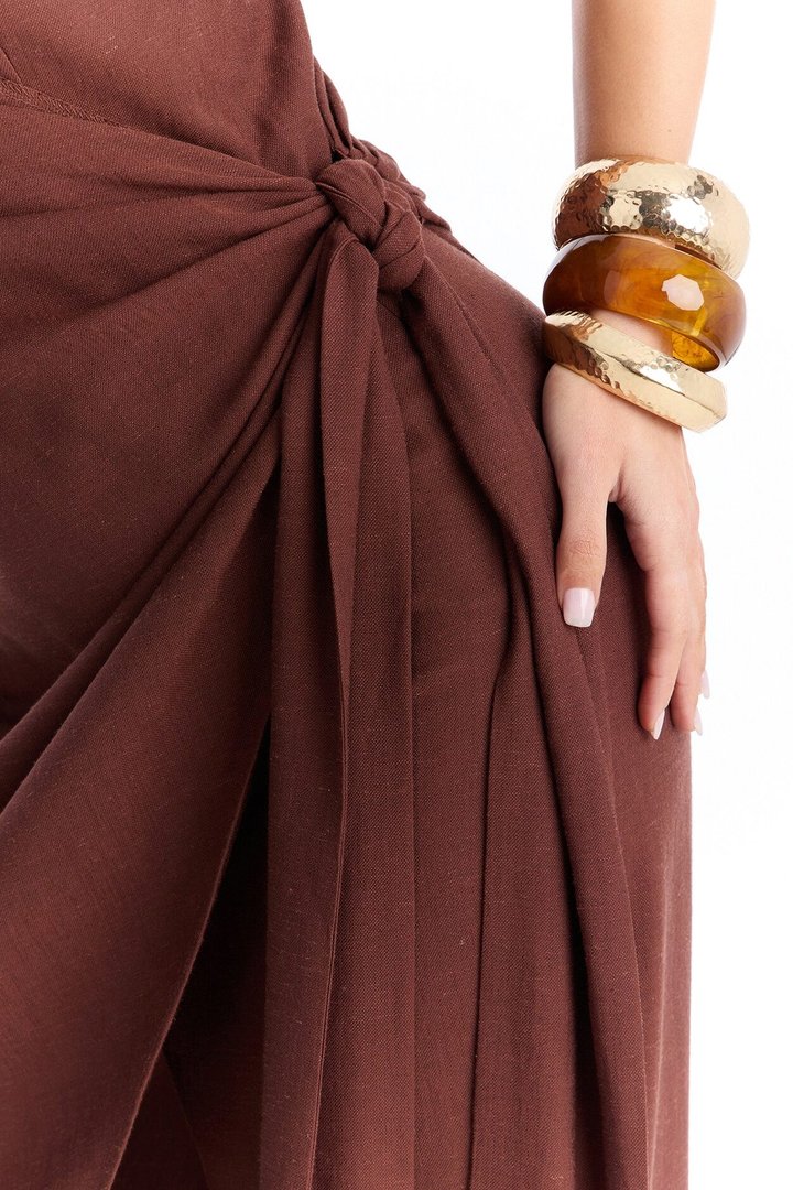 Zena Off Shoulder Draped Jumpsuit - Chocolate
