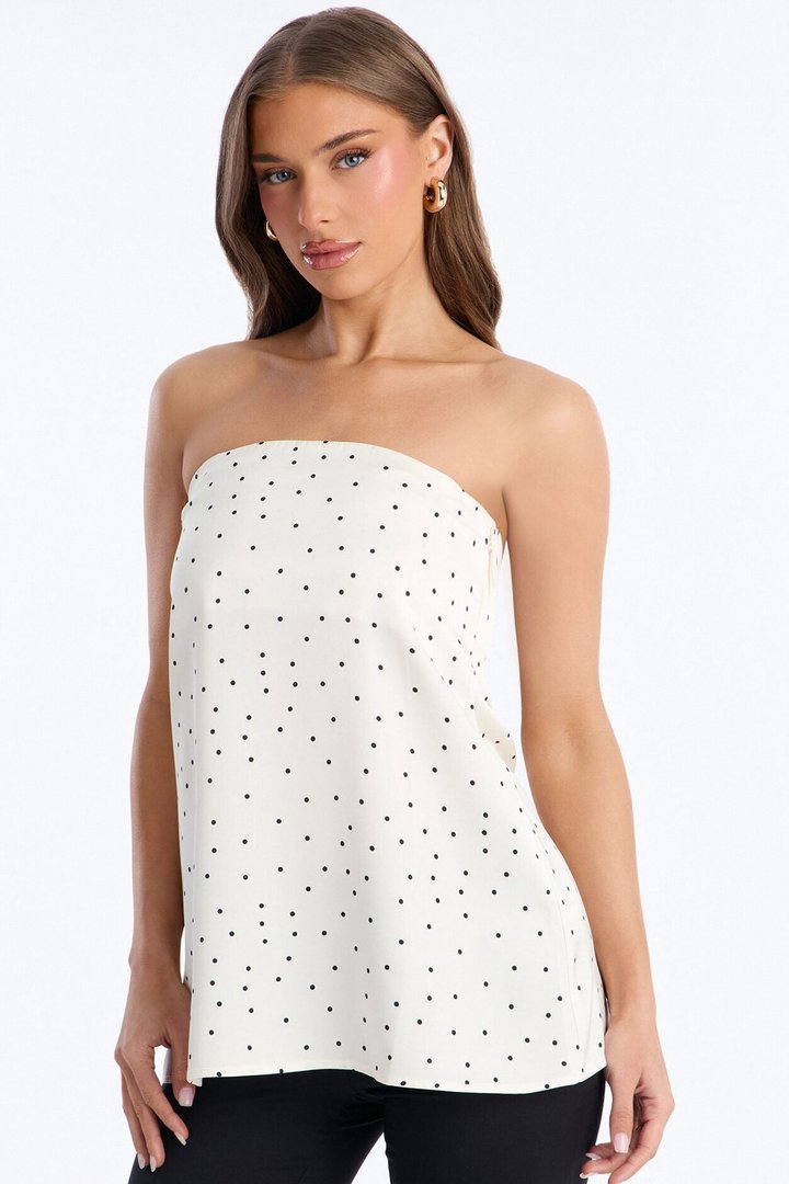 Spring Breeze Polka Dot Satin Tube Top - Cream/combo