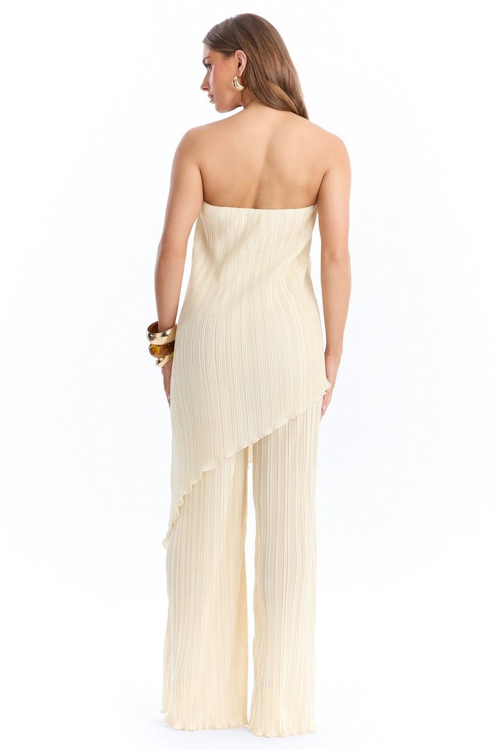 Rian Plisse Draped Jumpsuit - Cream