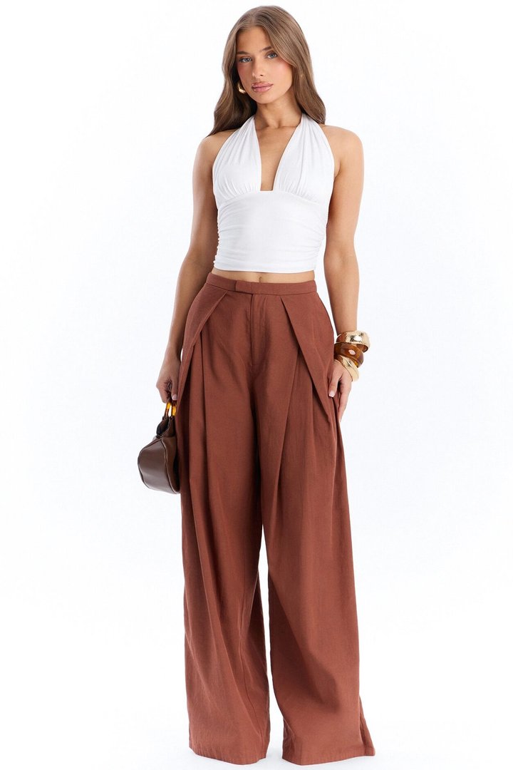 Tyra High Rise Pleated Wide Leg Pant - Spice