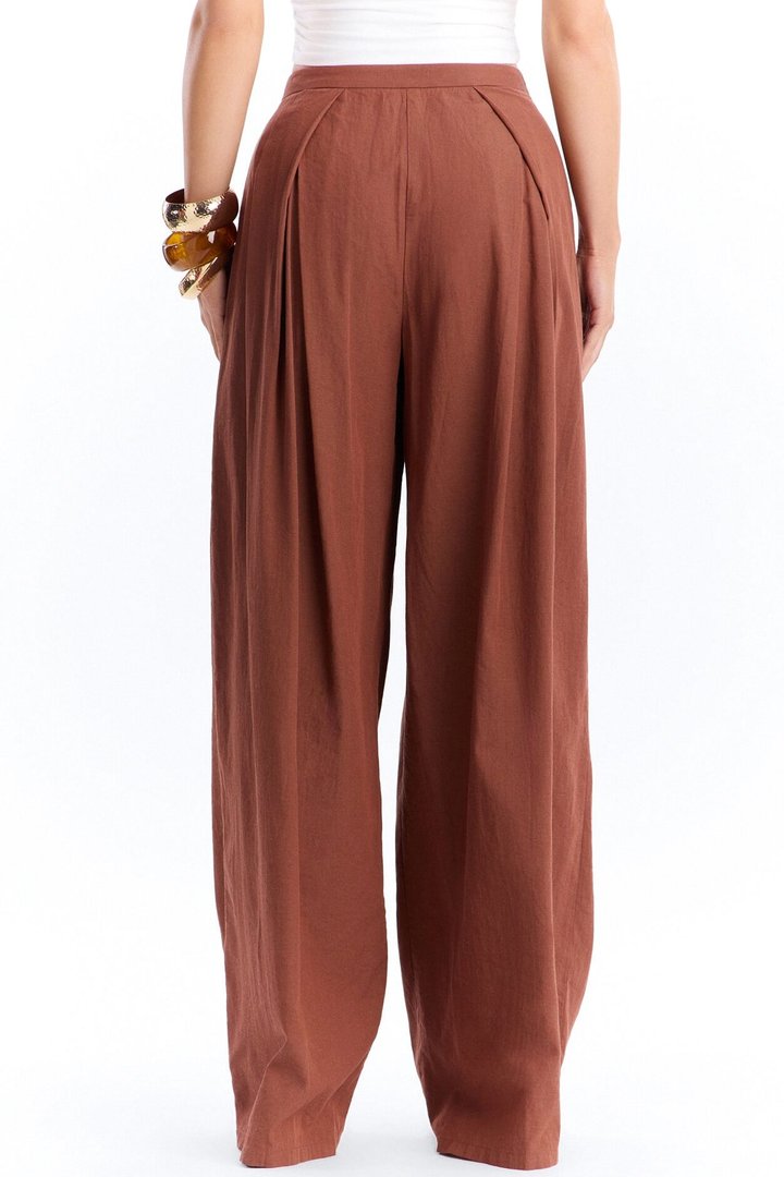 Tyra High Rise Pleated Wide Leg Pant - Spice