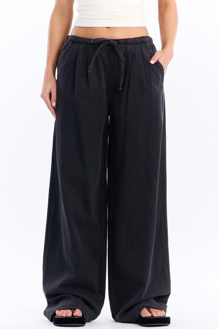 Baeside Tie Waist Wide Leg Jeans - Black