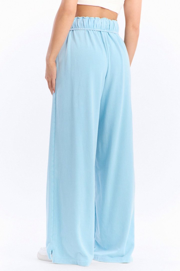 Sophia French Terry Foldover Waist Washed Sweatpant - Blue