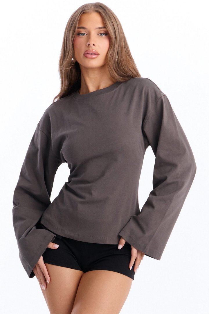 Jayden Fitted Shirt Long Sleeve T-Shirt - Charcoal