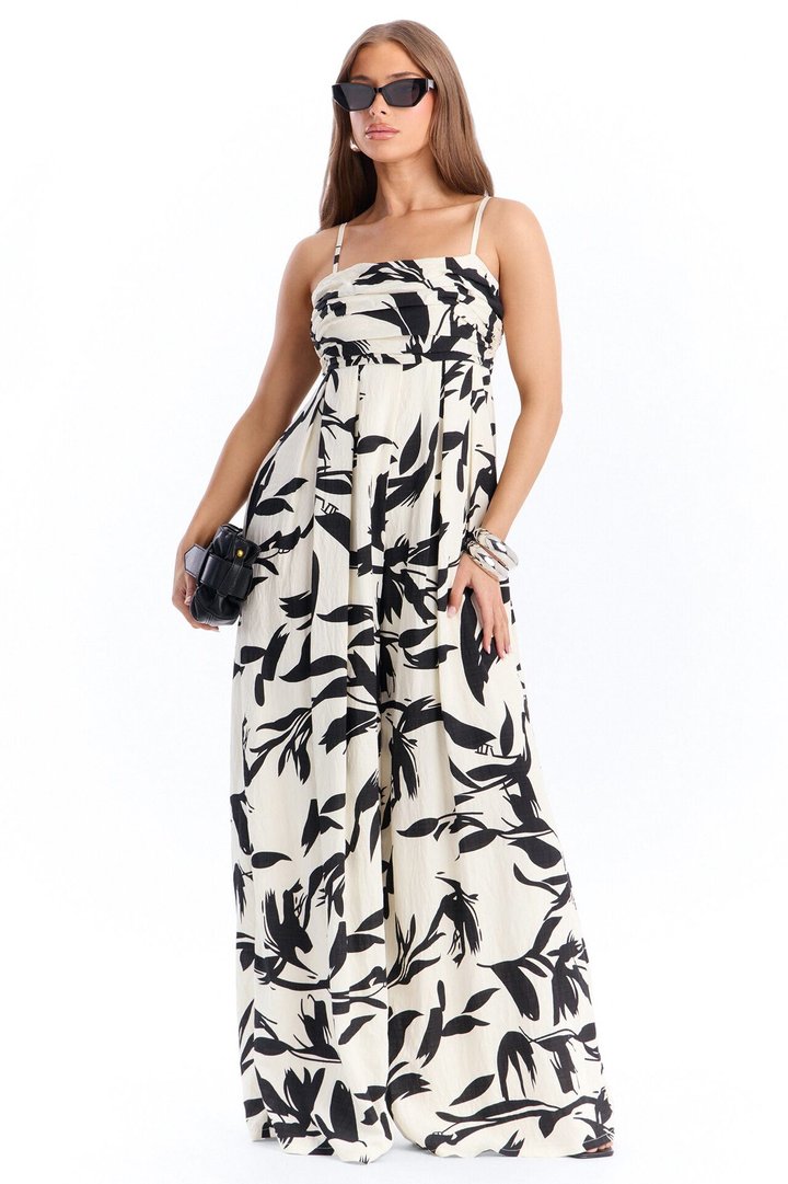 Trina Wide Leg Jumpsuit - Black/White