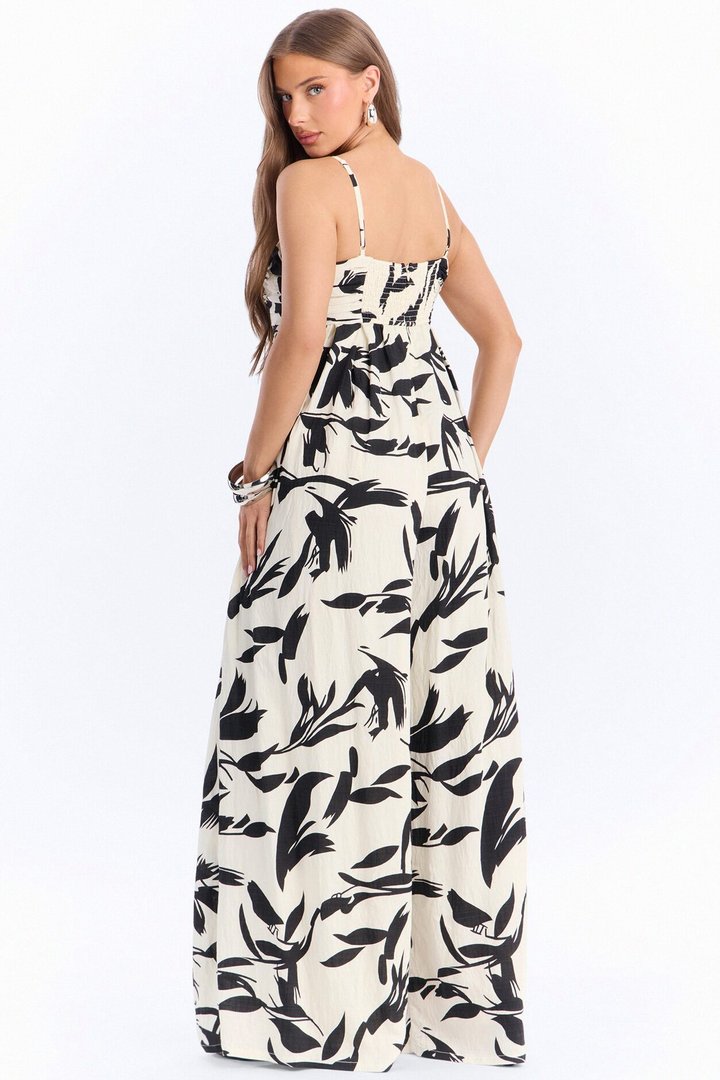 Trina Wide Leg Jumpsuit - Black/White