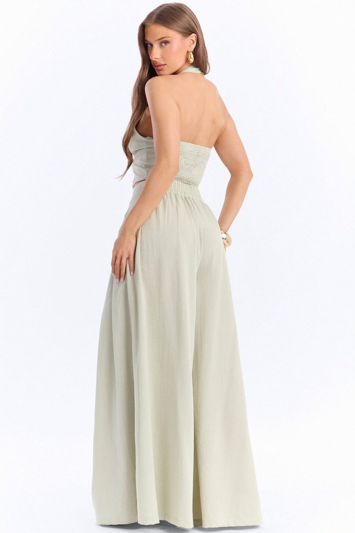 Nicole Linen Halter Pant Set - Sage