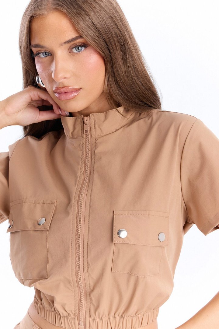 Nessa Nylon Cargo Short Set - Tan