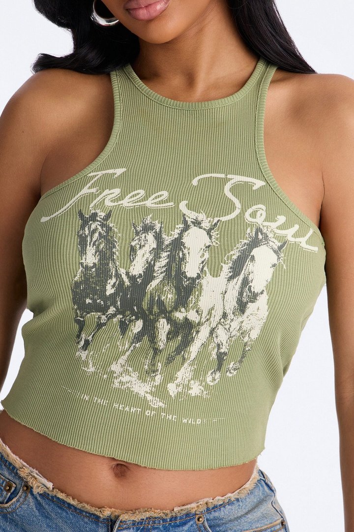 Free Spirit Ribbed Tank - Olive