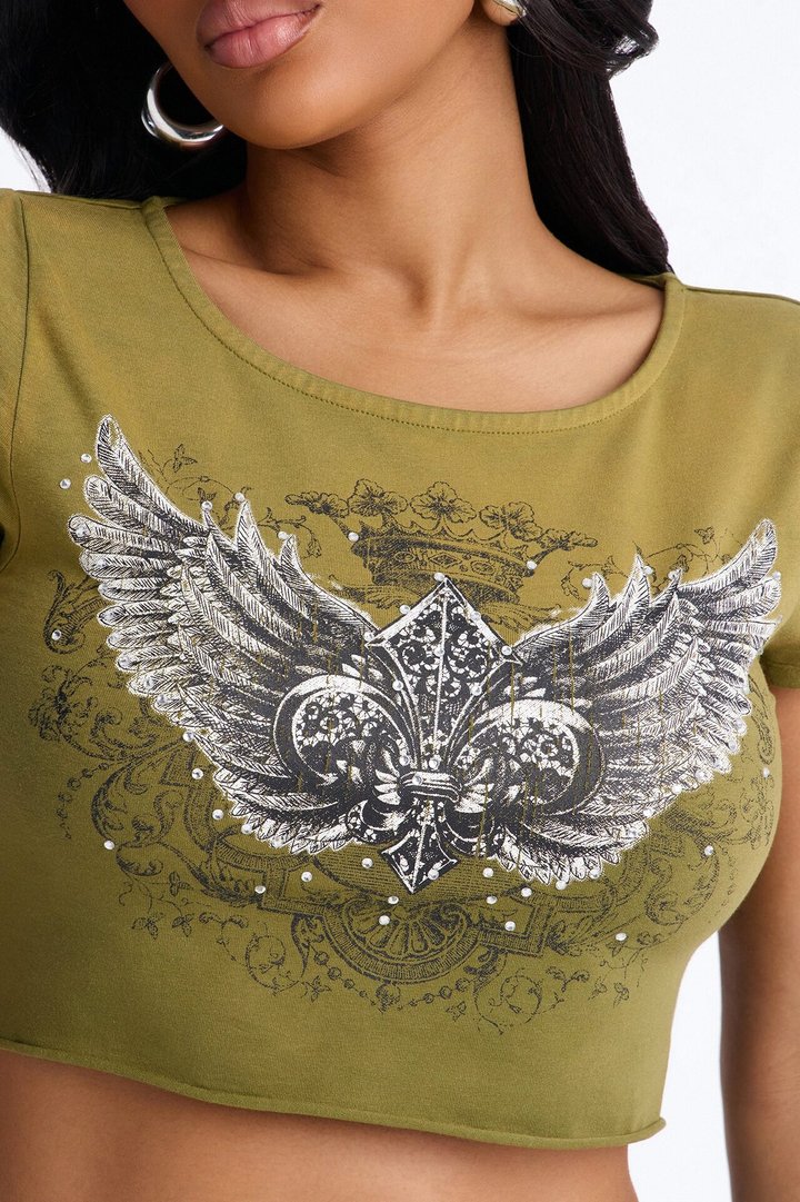 Fallen Angel Cropped Baby Tee - Green
