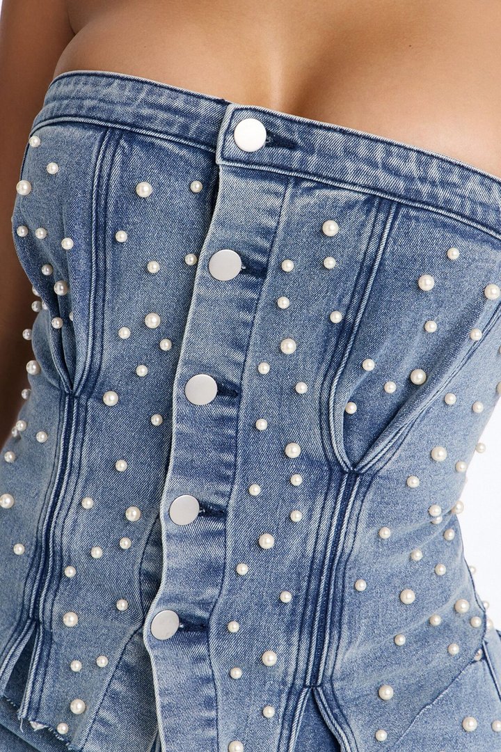 Jeanie Pearl Denim Skort Set - Light Wash