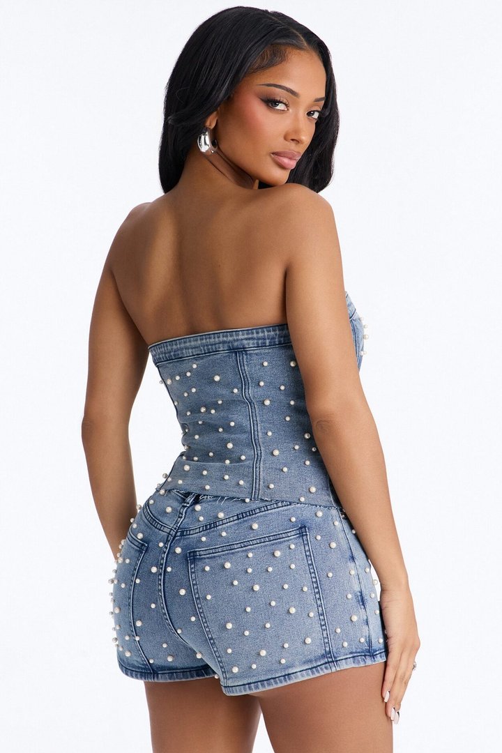 Jeanie Pearl Denim Skort Set - Light Wash