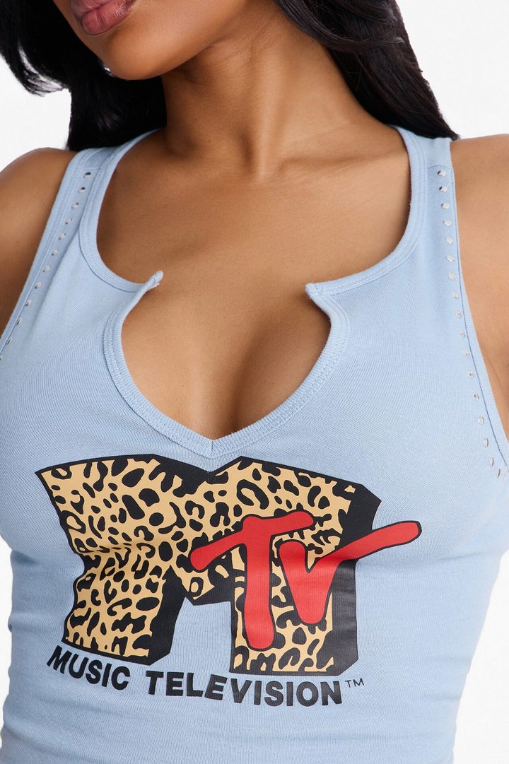 MTV Studded Notch Neck Tank - Dusty Blue