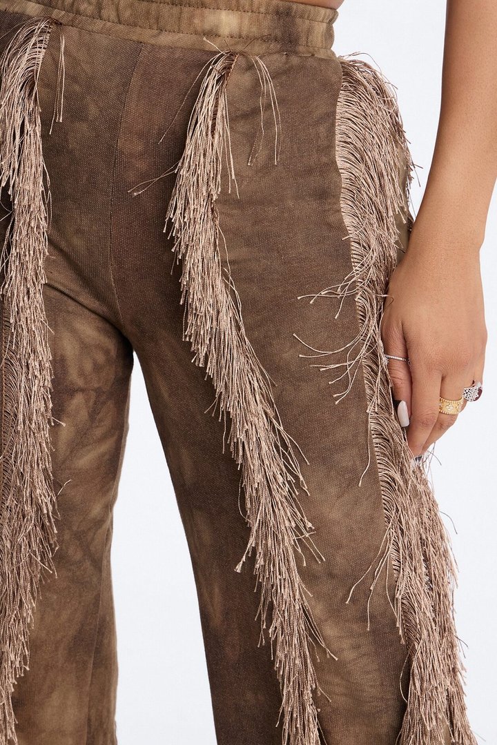 Show Me Something Fringe Wide Leg Pant 33″ - Brown
