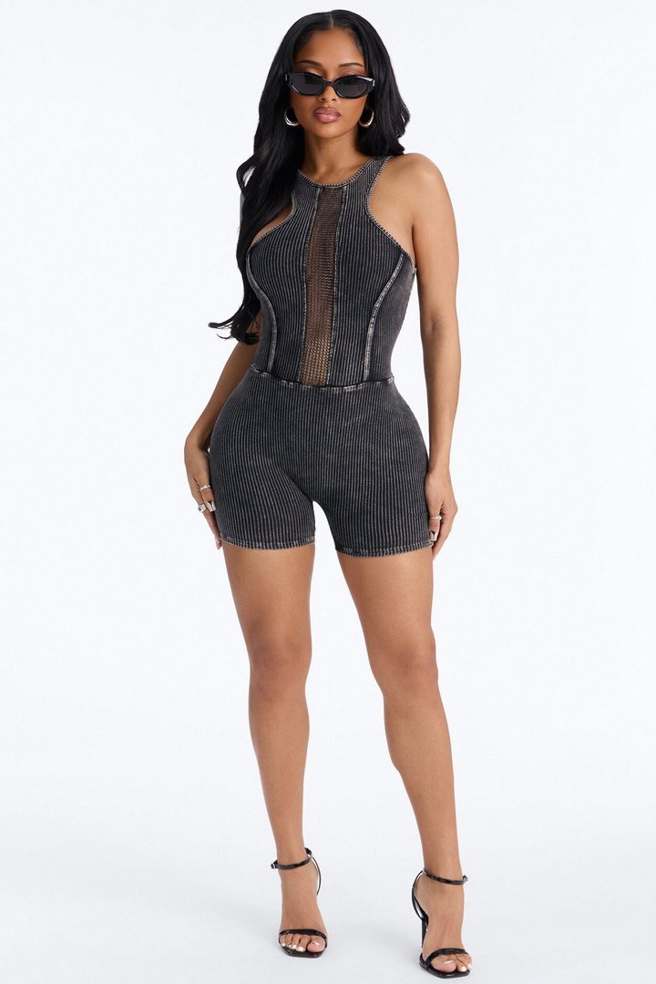 Chelsea Ribbed Sleeveless Romper - Black