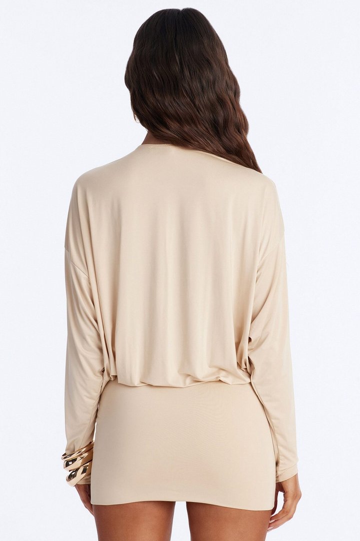 Odette Long Sleeve Mini Dress - Natural
