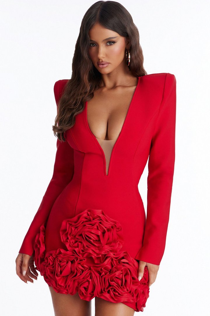 Chantelle Long Sleeve Bandage Mini Dress - Red