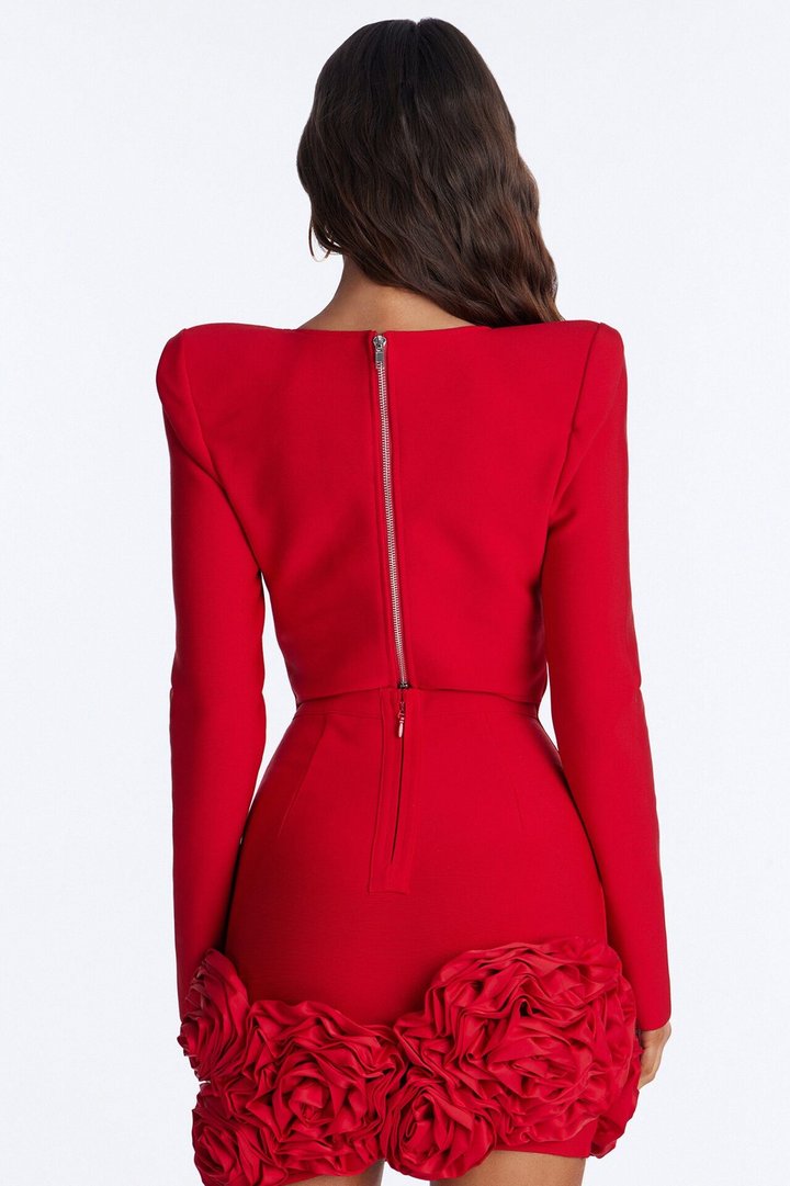 Chantelle Long Sleeve Bandage Mini Dress - Red