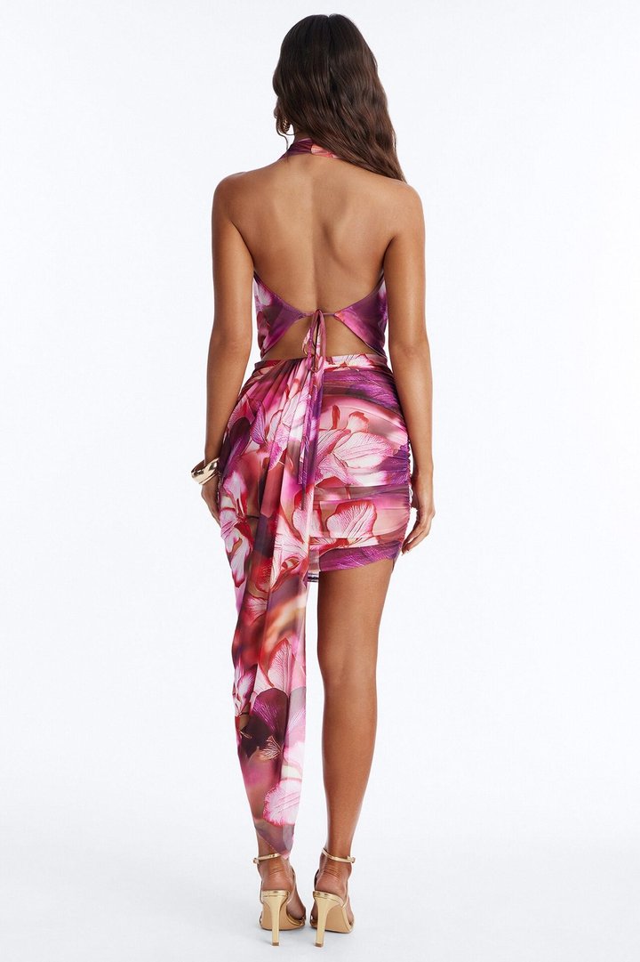 Pretty In Paradise Halter Mesh Mini Dress - Pink/combo