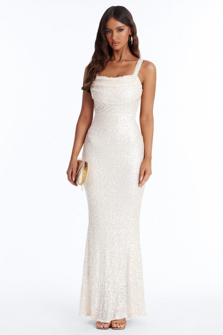 Glam Fantasy Sequin Gown - Cream