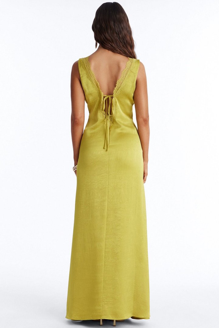 Willow Lace Satin Maxi Dress - Chartreuse