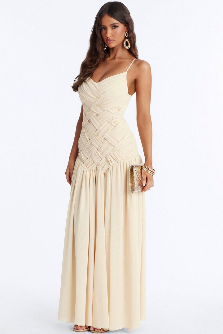 Wild At Heart Woven Mesh Maxi Dress - Butter Yellow