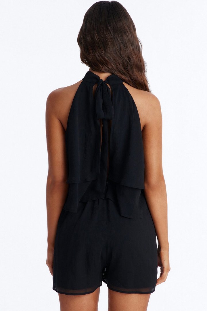 Josephine Chiffon Ruffle Romper - Black
