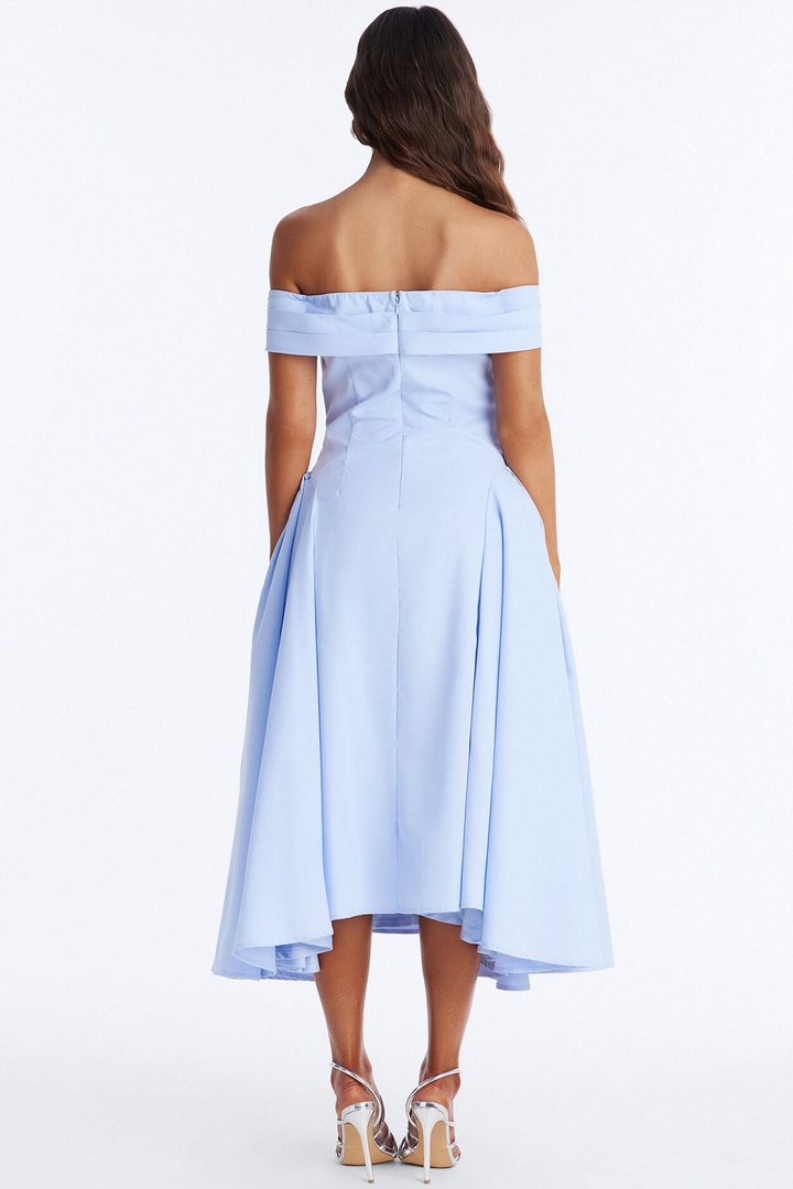 Chelsea Off Shoulder Pleated Midi Dress - Blue