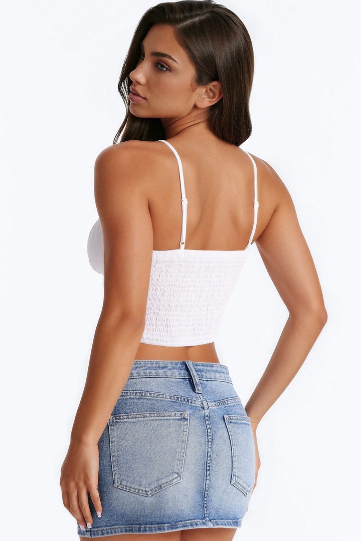 Anni Smocked Poplin Cami Top - White