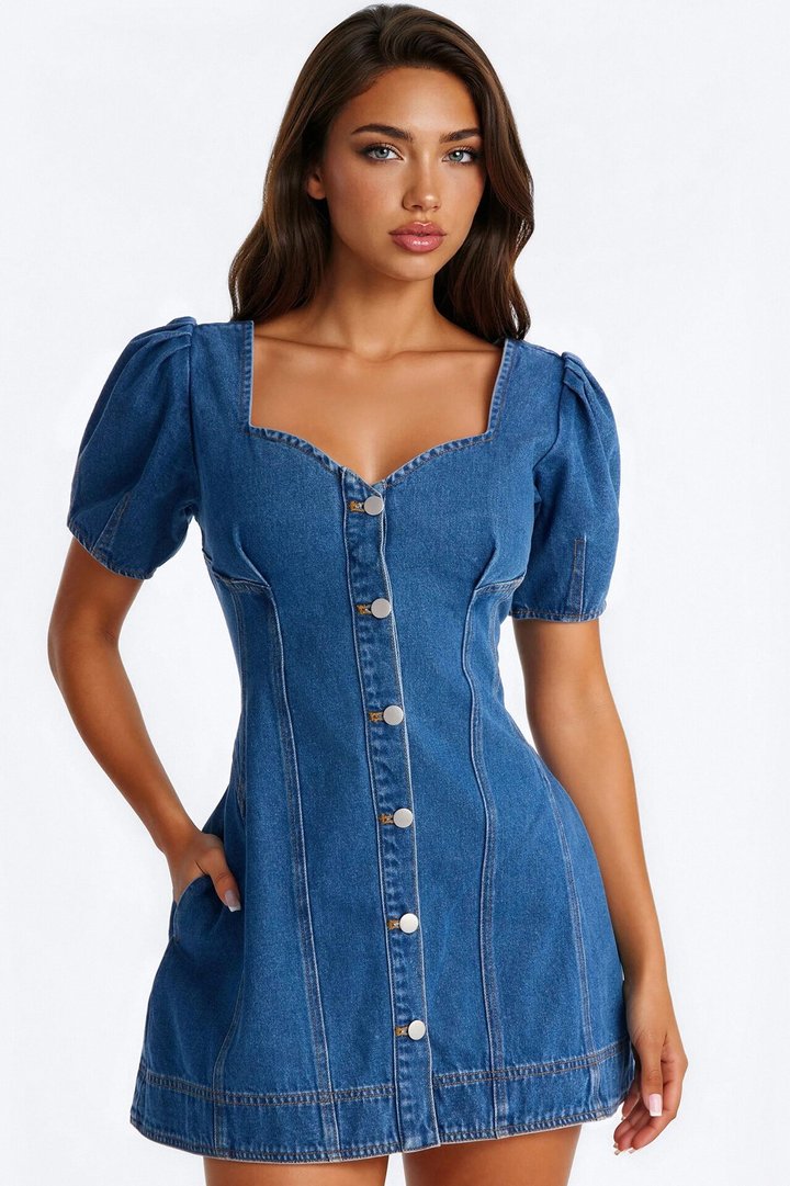 Everly Short Sleeve Denim Mini Dress - Denim