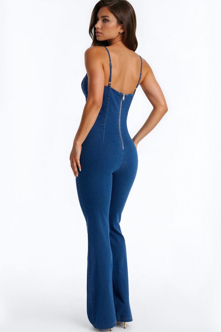 Linda Denim Flare Leg Jumpsuit - Medium Wash