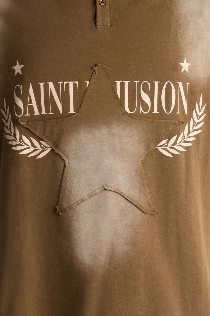 Stars And Saints illusion Short Sleeve Knit Polo - Brown
