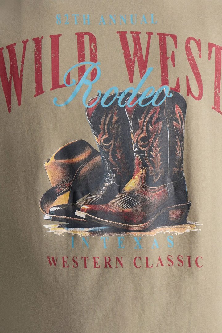 Wild West Rodeo Oversized Short Sleeve Tee - Olive