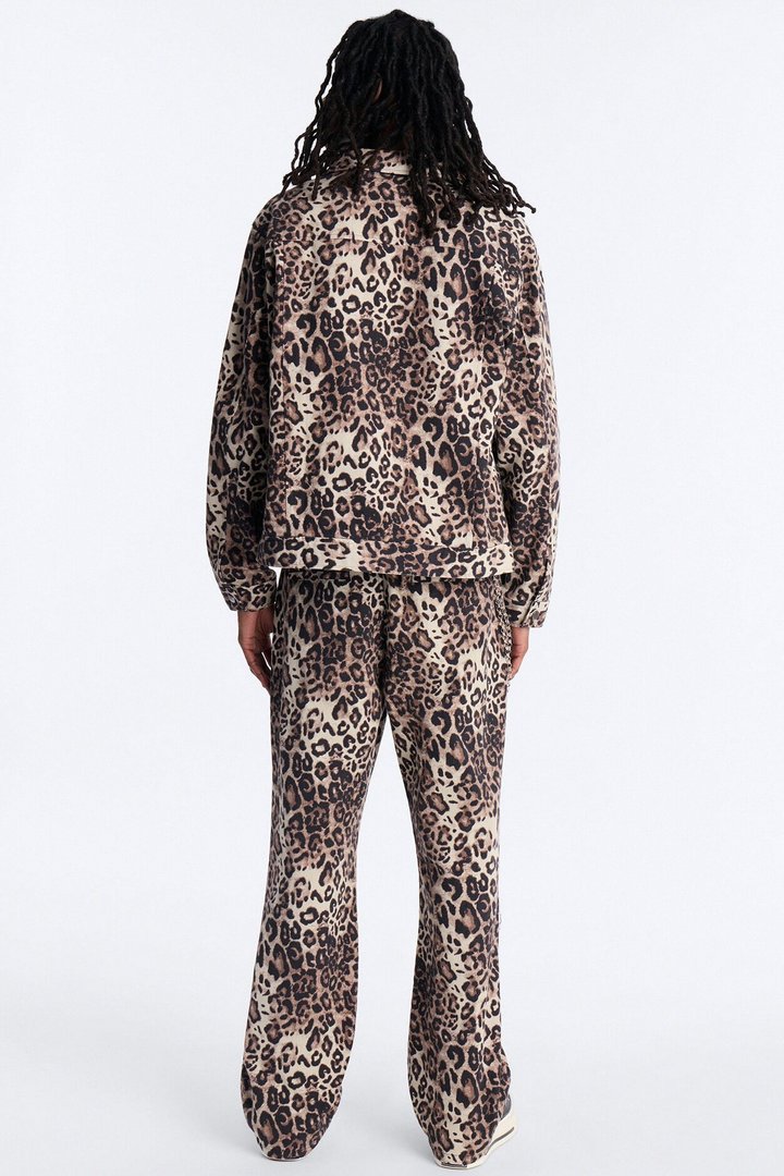 Marcy Wild Leopard Print Trucker Jacket - Brown