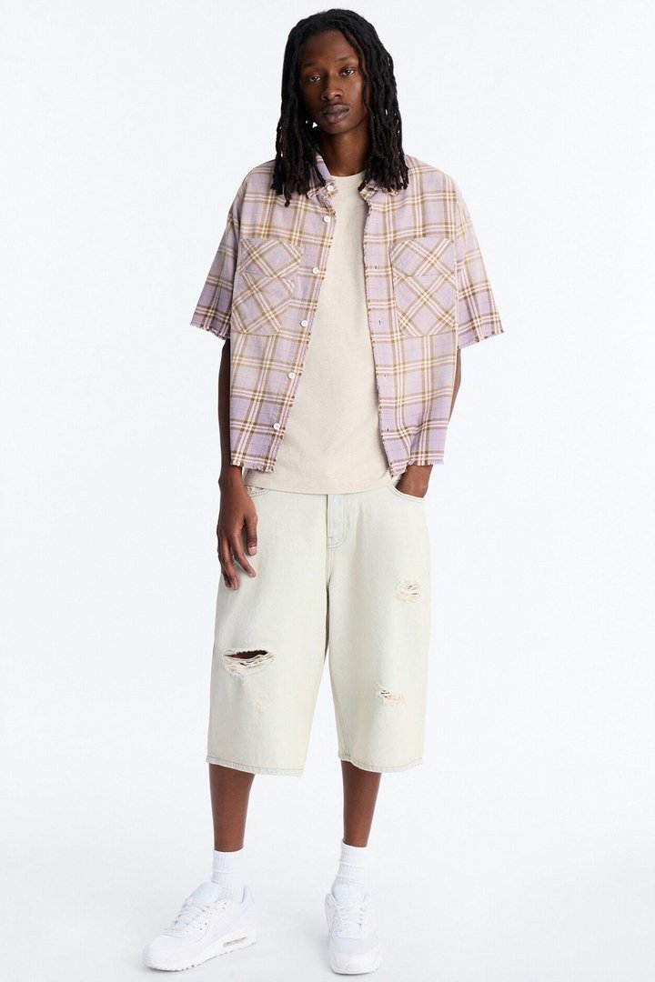 Cropped Gotta Move Flannel Button Up Shirt - Purple