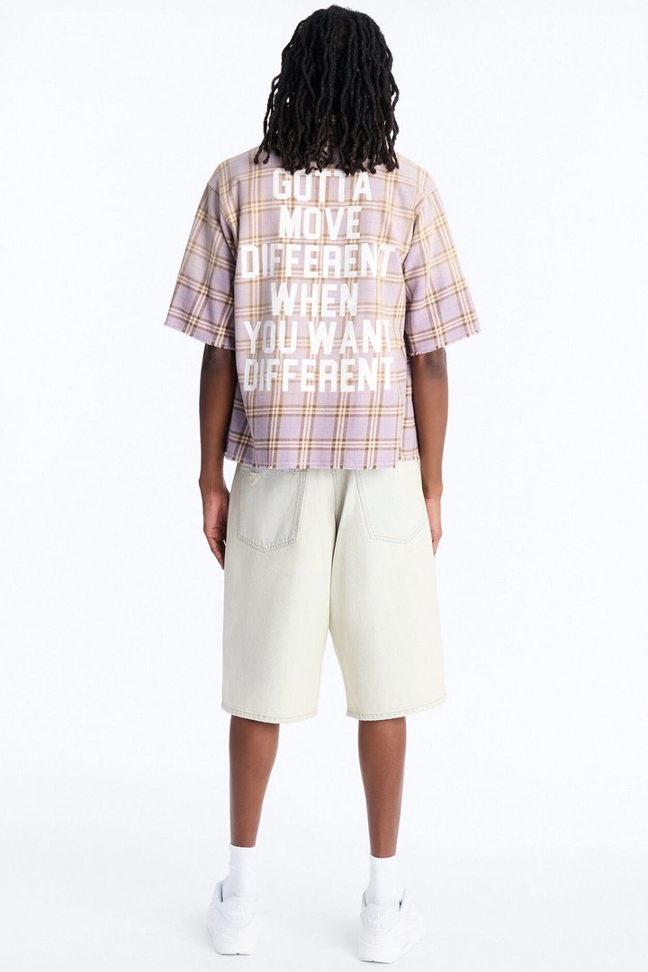 Cropped Gotta Move Flannel Button Up Shirt - Purple