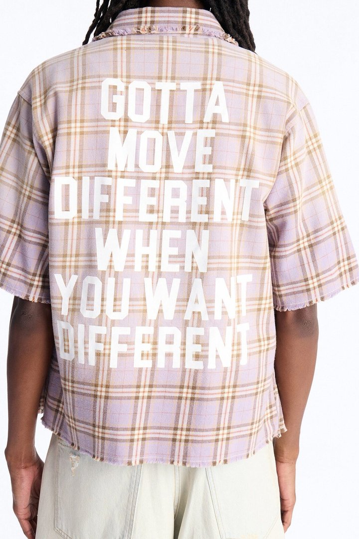 Cropped Gotta Move Flannel Button Up Shirt - Purple