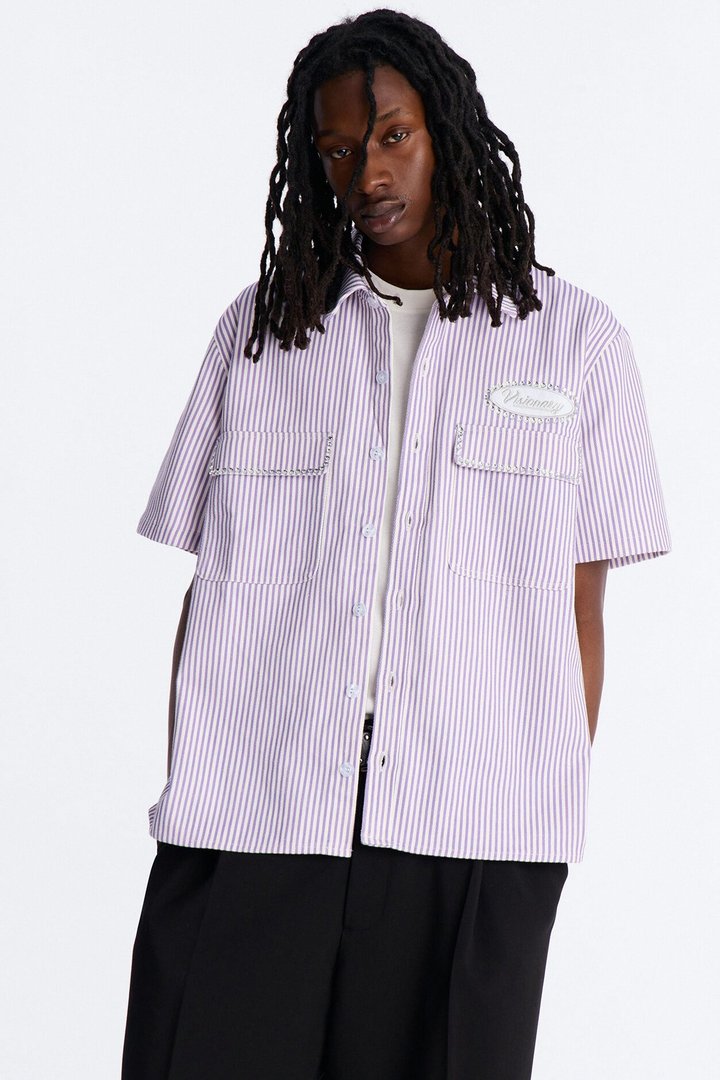Diamante Trim Mechanic Shirt - Purple