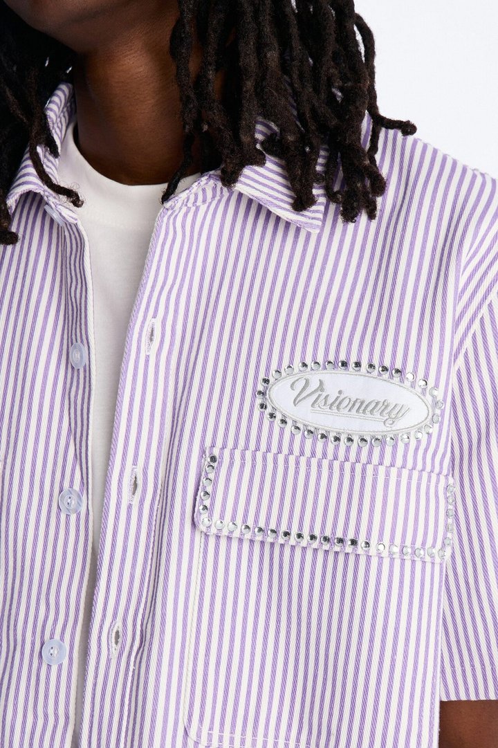 Diamante Trim Mechanic Shirt - Purple