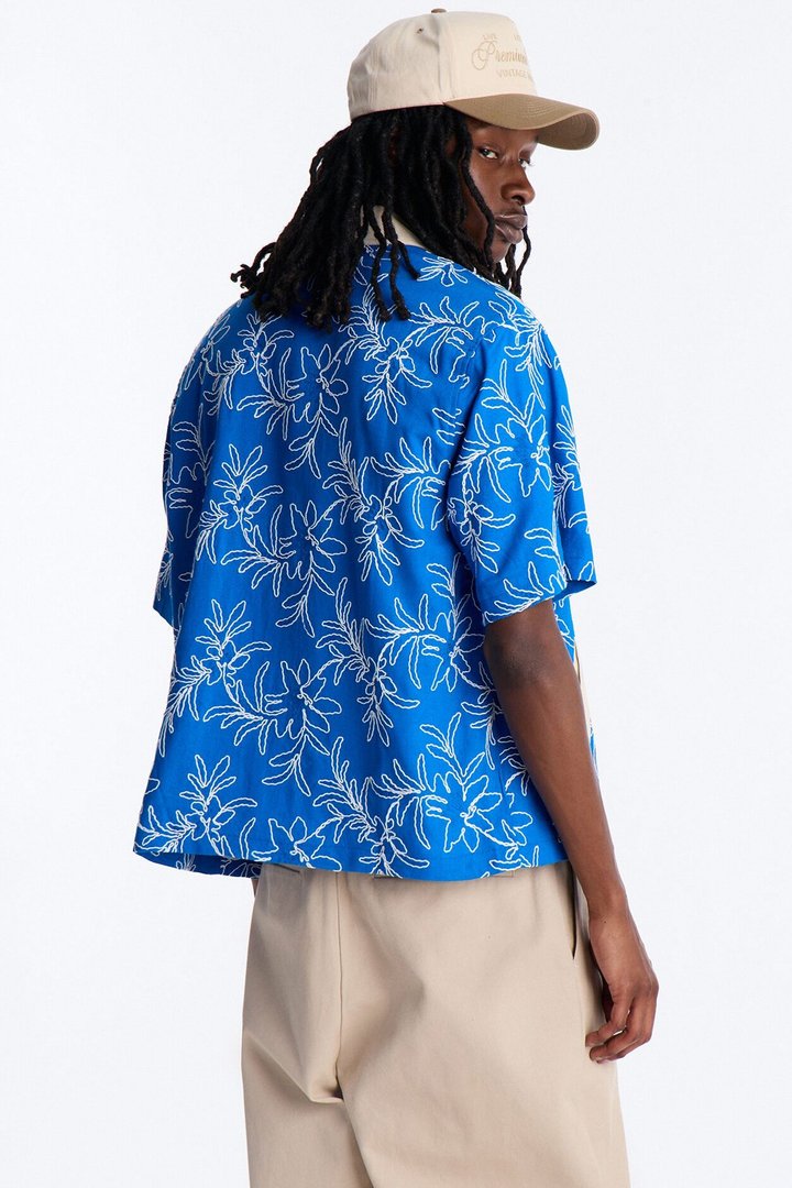 Relaxed Island Riot Embroidered Zip Shirt - Blue