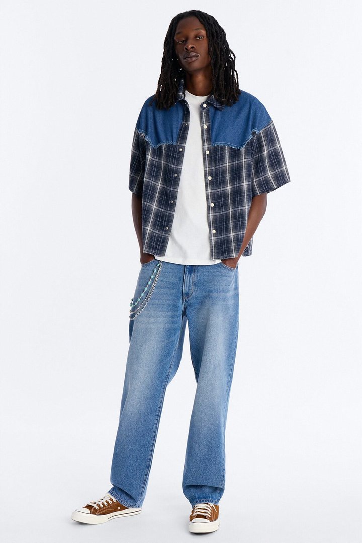 Sundown Mixed Media Button Up Shirt - Black