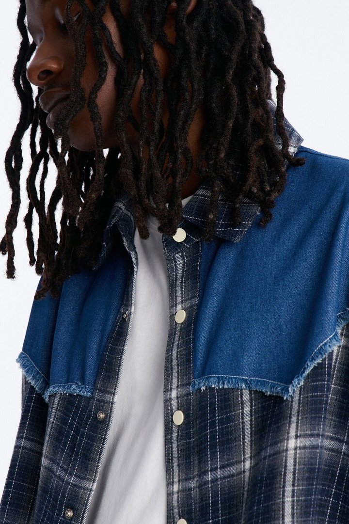 Sundown Mixed Media Button Up Shirt - Black
