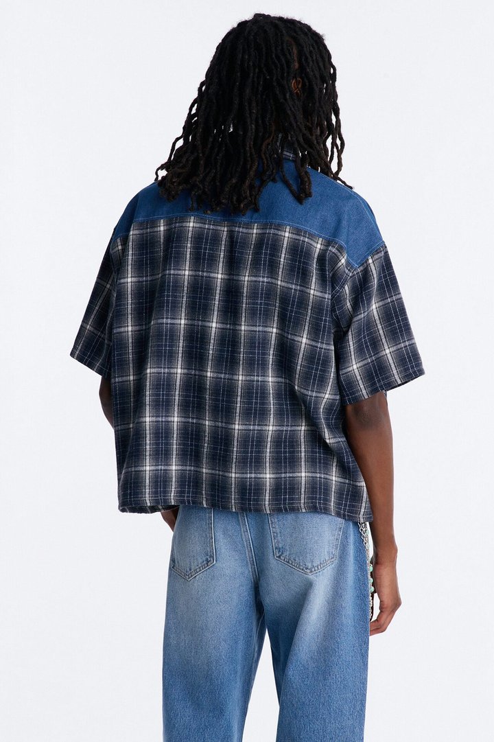Sundown Mixed Media Button Up Shirt - Black