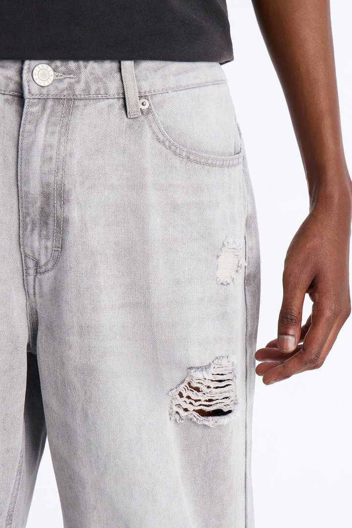 Essential Destroyed Baggy Rigid Jean - Grey
