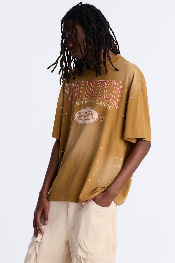 Von Dutch American Classic Boxy Short Sleeve Tee - Tan