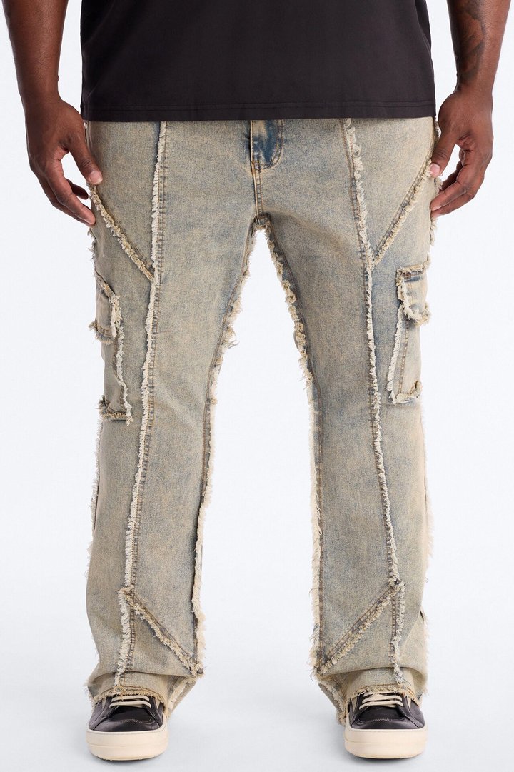 Raw Edge Skinny Stacked Flare Jeans - Vintage Wash