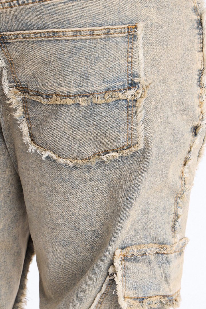 Raw Edge Skinny Stacked Flare Jeans - Vintage Wash