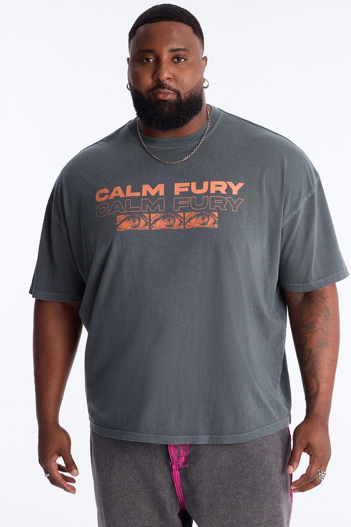 Calm Fury Oversized Short Sleeve Tee - Grey