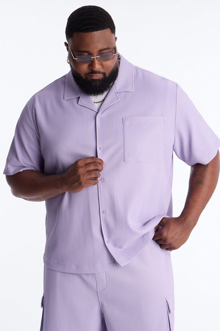 Show Up Short Sleeve Cuban Shirt - Lavender